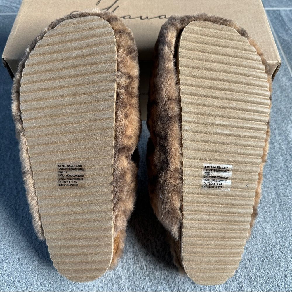 NWB Vintage Havana "Easy" Faux Fur Slipper in Brown Snake Women's 7 Cork Slides - Picture 7 of 12